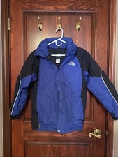 Vintage The North Face Youth/Junior Blue Black Hooded Nylon Jacket L/G Full Zip