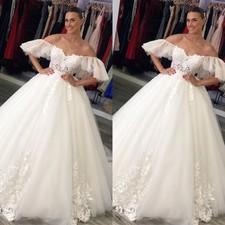 Elegant Wedding Dresses Off Shoulder Lace Appliques A Line Tulle Bridal Gowns