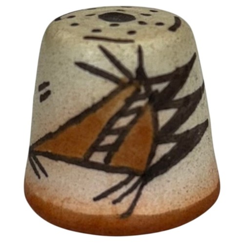 Southwestern Hand Painted Signed Clay Thimble Vintage Travel Souvenir 3/4"