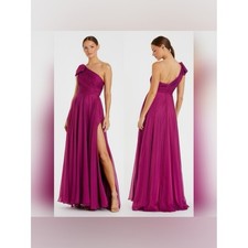 Mac Duggal Pleated One Shoulder Chiffon Maxi Gown Purple 6 Petite