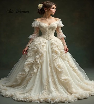 16th Century Renaissance Wedding Dress Off Shoulder Medieval - Main Image