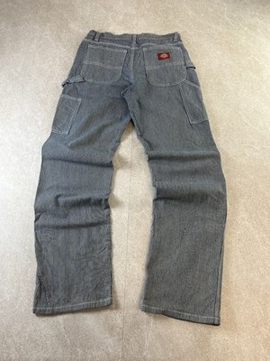 Dickies Hickory Stripe Carpenter Pants Women s Size 3/26 Blue White Workwear Vtg