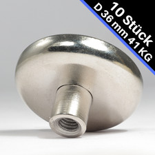 10x Neodym Magnet Topfmagnet Flachgreifer D 36mm 41Kg Stark mit M6 Gewinde