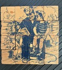 Rare Vintage Children 4-Sided Wooden Block Puzzle, Military and Child Theme Pics