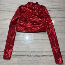Balera Weissman Dance Red Metallic Long Sleeve Crop Top Medium Adult ML12486