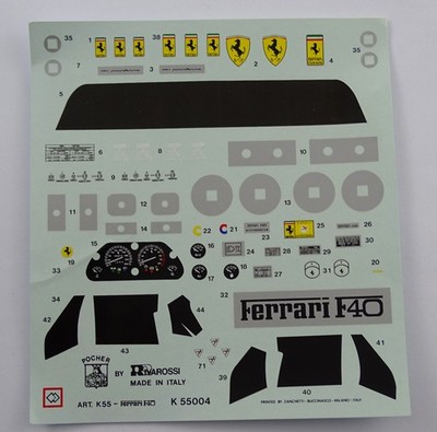 Pocher 1:8 Ferrari Aufkleber Set Speedometer F40 etc neu schwarz Decals 55004S