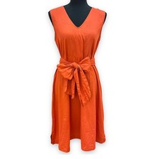 Ann Taylor Factory Sleeveless Orange Cotton Dress with Waist Tie - Small