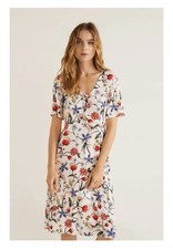 Mango Floral Knee Length Dress A-line Button Front Short Sleeve Sz 4