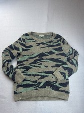 Barefoot Dreams Women Cozychic Seaside Crew Neck Sweater Green Camo XS