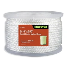 5/16 Inch 250ft White Nylon Solid Braid Rope | High UV & Abrasion Resistance ...