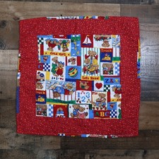 Small Handmade Baby Quilt Red Teddy Bears ABCs 21 x 23" Infant Blanket