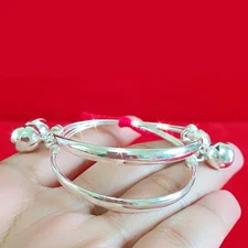 Anklet Silver 925 Bell Gift Charm Baby Jewelry Child Thai Baht Diameter 3.8-4 cm
