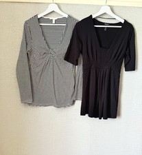 H&M MAMA Maternity Nursing Bundle 2 Tops UK 14 M/L Striped Long Sleeve Black Top