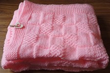 Hand Knitted Baby Pram Blanket Soft Crib Wrap Bedding Pink Red 100 x 105cm