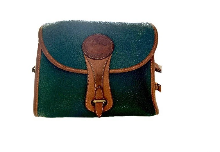 Vintage Dooney & Bourke AWL Crossbody Bag Green Tan Leather Duck Logo USA - Image 2 of 4