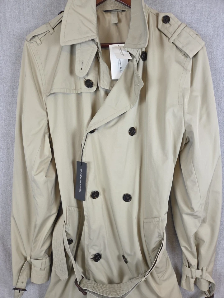 Banana Republic Mens M Trench Belted Coat Tan Double Breasted Career Office NEW - Image 2 of 4