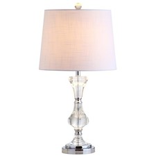 25" Clear Crystal Table Lamp, Glam Traditional Faceted Glass Bedside Lamp for...