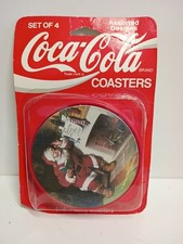 Vintage Coca Cola Plastic Coasters Santa Christmas 1992 Made In USA Set Of 4