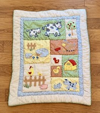 Vintage Farm Animal Baby Quilt Blanket Barnyard Cow Sheep Nursery 42x33  