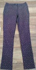 ELLE Dress Pants Womens 8 Black Polka Dot Leaf Print Straight Leg Flat Front