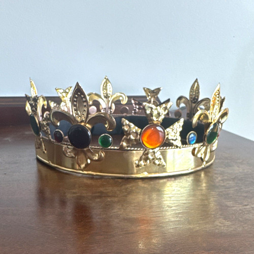 Gold Tone Costume Crown w/ Multicolor Faux Gems, Adult One Size