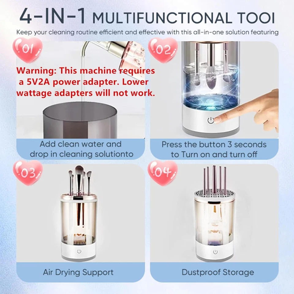 Limpiador de brochas de maquillaje eléctrico 3 en 1 Herramienta de soporte portátil automática USB Foto 2 de 4
