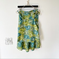 Vintage 60s Handmade Green and Blue Floral Cami and Wrap Skirt Set XS