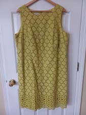 TALBOTS 18W Women Lime Yellow Eyelets Zip Back Cotton Dress Casual Career Resort