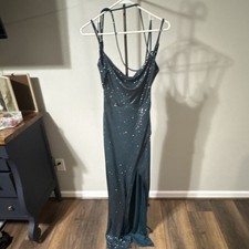 Macy's Green Sequin Ball Gown Strappy Sleeveless Long Dress Size 1