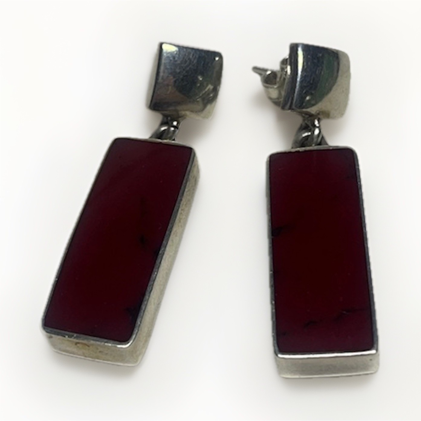 Sterling Silver 925 Red Rectangle Stone Dangle Dr… - image 1