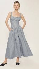 REFORMATION Balia 100% Linen Midi Dress Slate Check 6 $278 Anthropologie NWT