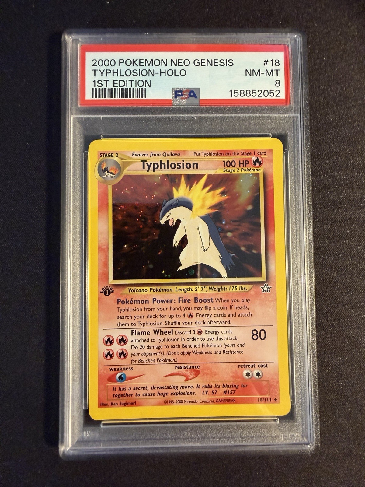 2000 Pokemon Neo Genesis 1st Edition 18 Typhlosion Holo PSA 8 NEW CERT CLEAN