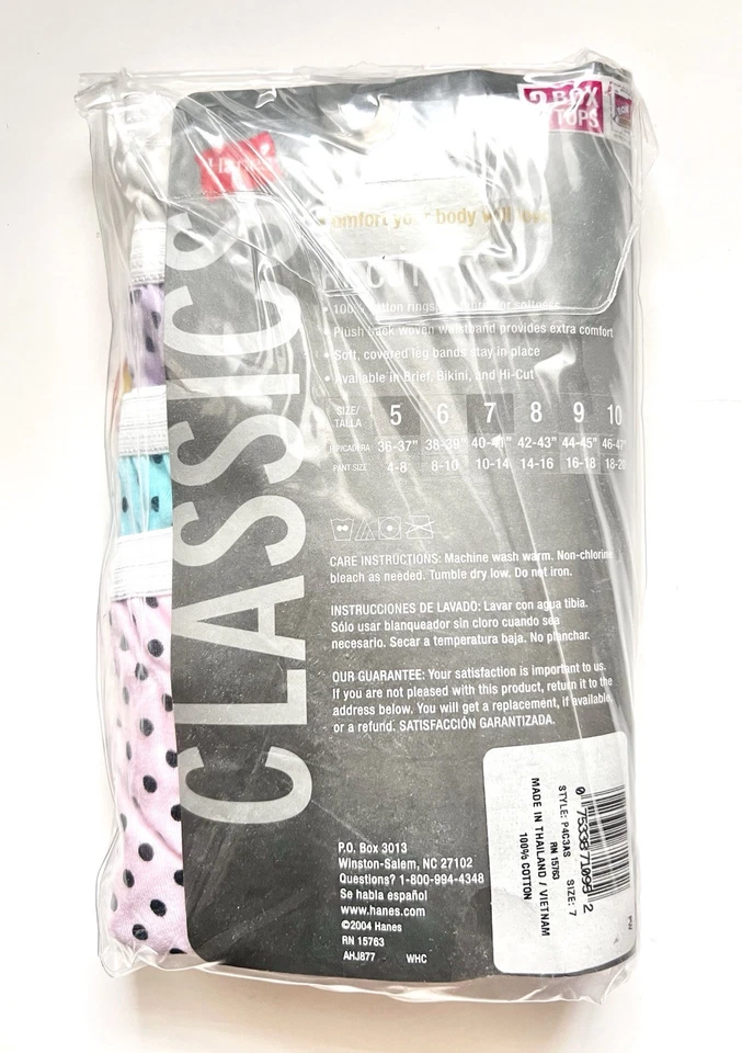 Hanes Classics Women's Panties 4 Pair High Cut Cotton White Dot Underwear Size 7 - Image 3 of 4