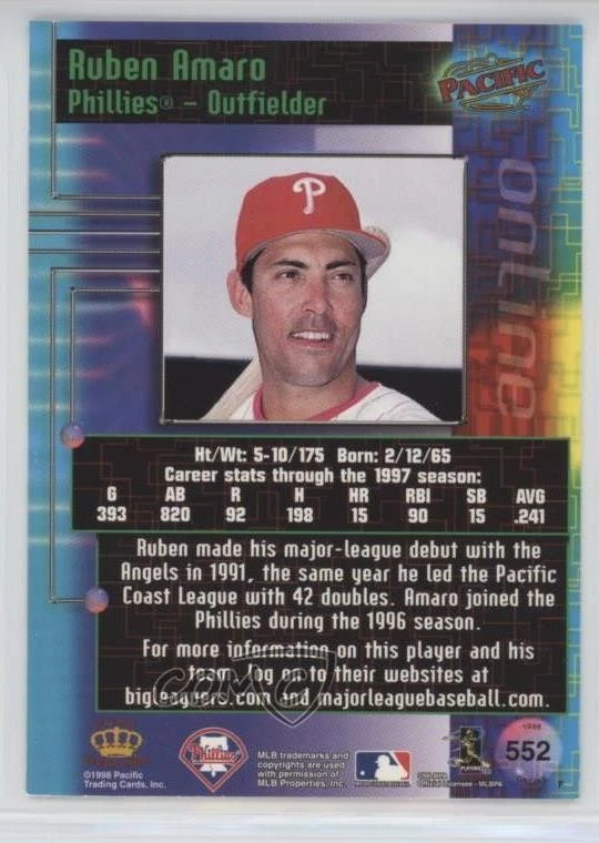1998 Pacific Online Ruben Amaro Jr Ruben Amaro #552 - Image 2 of 2