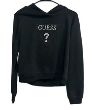 Guess Black Rhinestone Logo Hoodie Long Sleeve Pullover Sweatshirt Size XL Casua