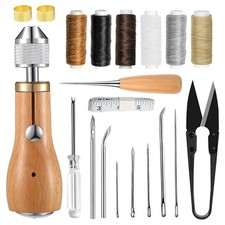 Portable Sewing Awl Kit for Leather Craft - Waxed Thread Stitching Tool for DI