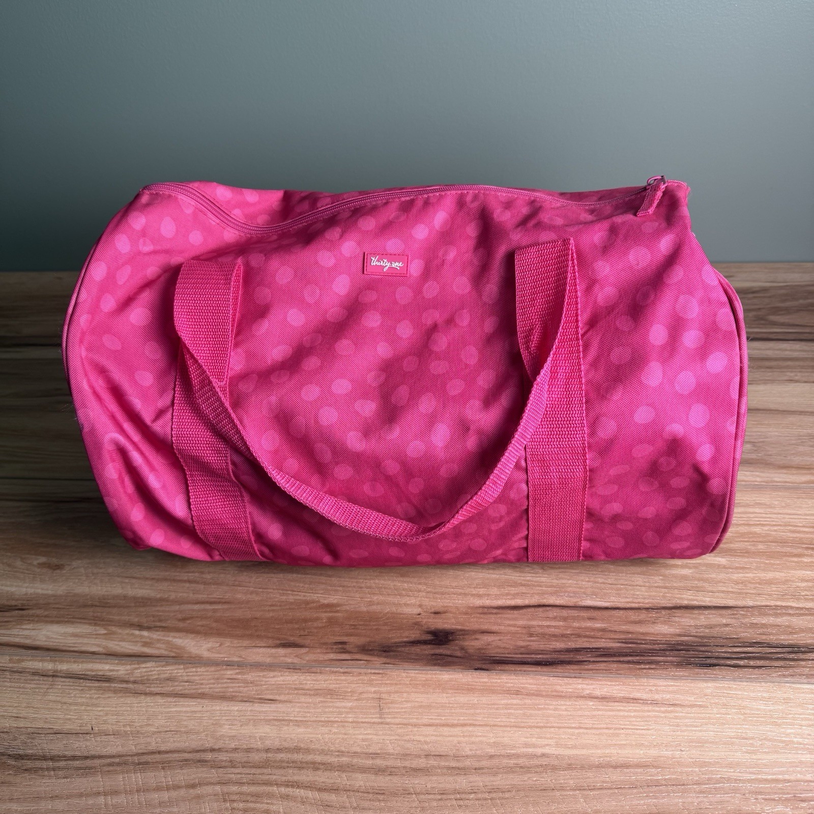 Thirty One Junior Rec Duffle Bag In Pink Lotsa Dots Cross Pop