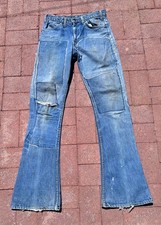 Vtg 1970s Levis 646 Jean 30 34 Distressed Denim Bellbottom Flare Bootcut Orange