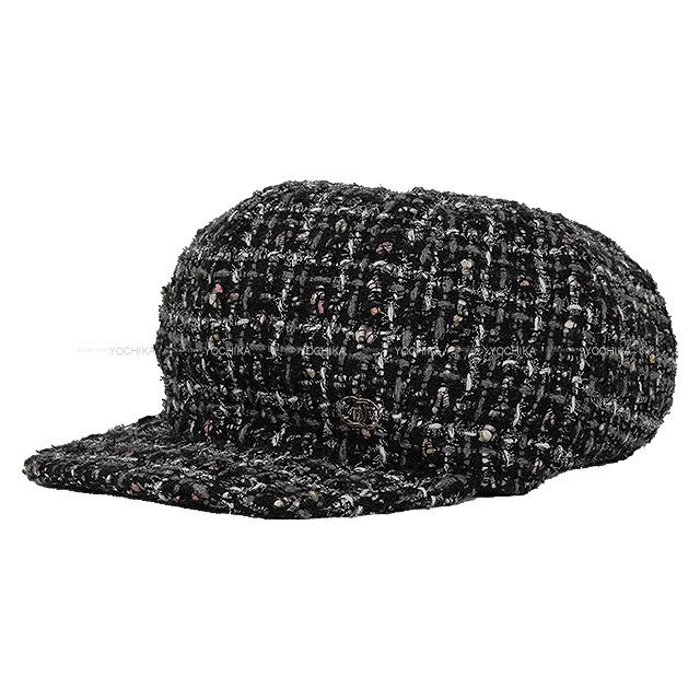 CHANEL Tweed Cap Coco Mark Noir (Black)/Multicolor Wool Cotton