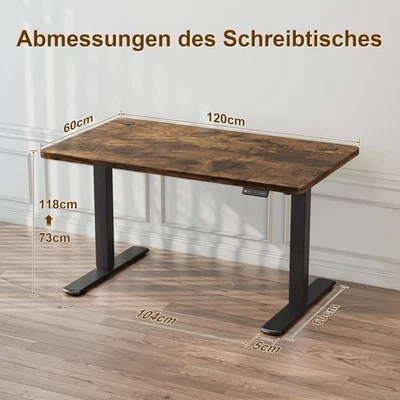 Höhenverstellbarer Elektrischer Schreibtisch mit USB Ladeanschluss, NEU, Braun - Bild 1 von 4
