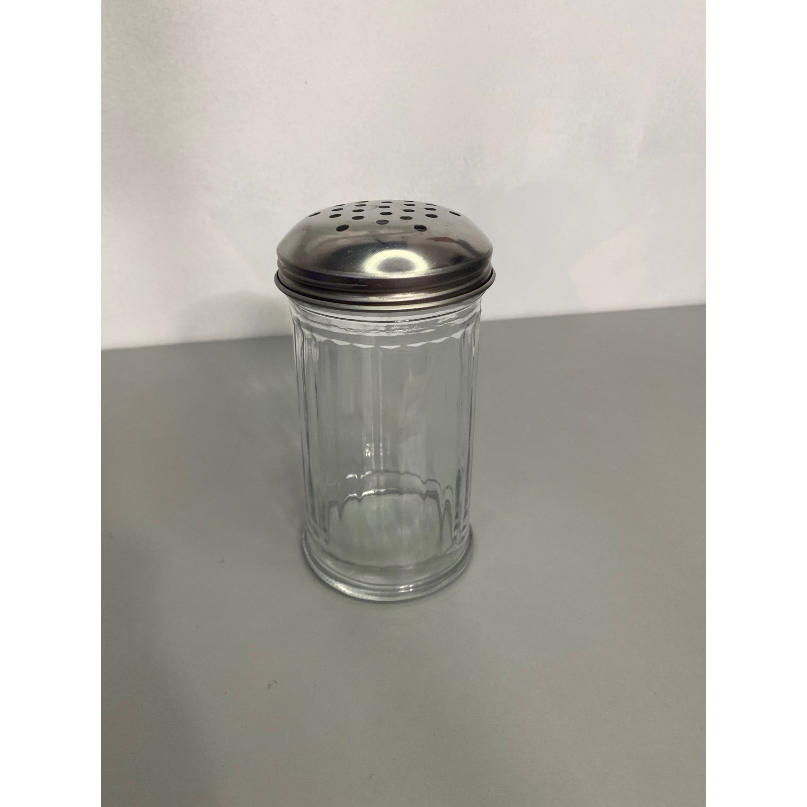 Clear Glass Sugar Shaker Stainless Steel Lid Diner Kitchen Condiment Dispenser
