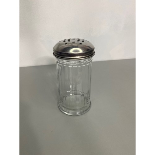 Clear Glass Sugar Shaker Stainless Steel Lid Diner Kitchen Condiment Dispenser