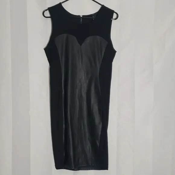 black corset dress leather Cordelia Black Vegan Leather Dress Black / XSmall