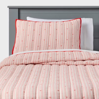 Twin Patisserie Heart Striped Kids' Quilt Set - Pillowfort
