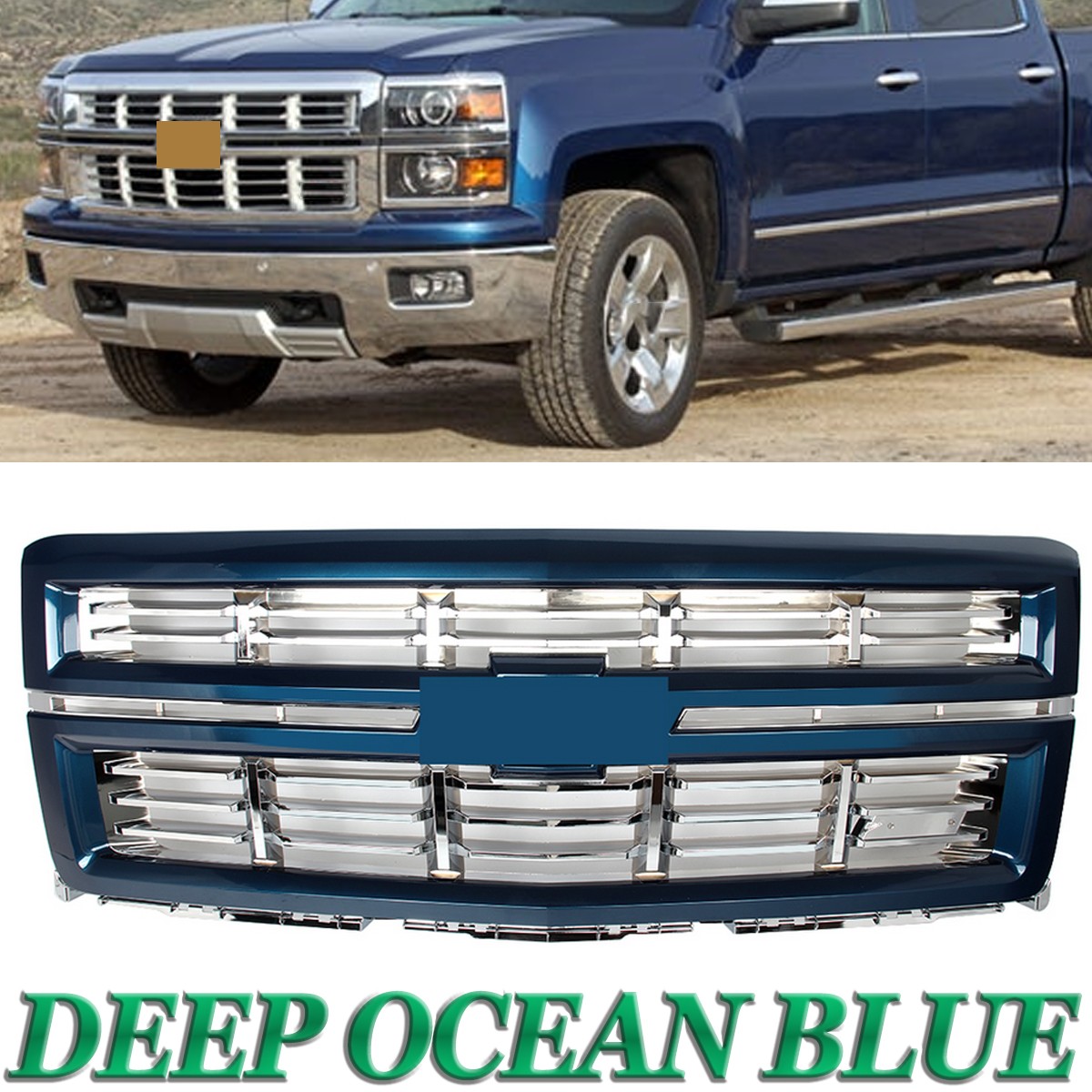 For 14+ Chevrolet Silverado 1500 Deep Ocean Blue WA409Y Front Upper Grille Grill