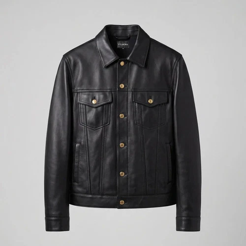 VYLMORA Heritage Men's Leather Trucker Jacket Black S-3XL - product listing photo