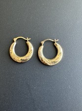 14k yellow gold Michael Anthony designer puffy etched swirl hoop earrings
