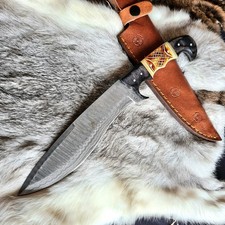 Damastmesser Jagdmesser scharf Lederscheide Handgeschmiedet 30 cm (SF11)