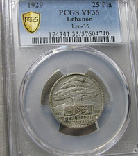 1929 Lebanon 25 Pia Lec-35 ---- PCGS Graded VF-35 Coin ---- #965C