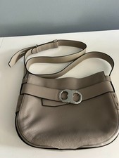 Tory Burch Taupe Leather Shoulder Bag Silver Hardware Adjustable Strap